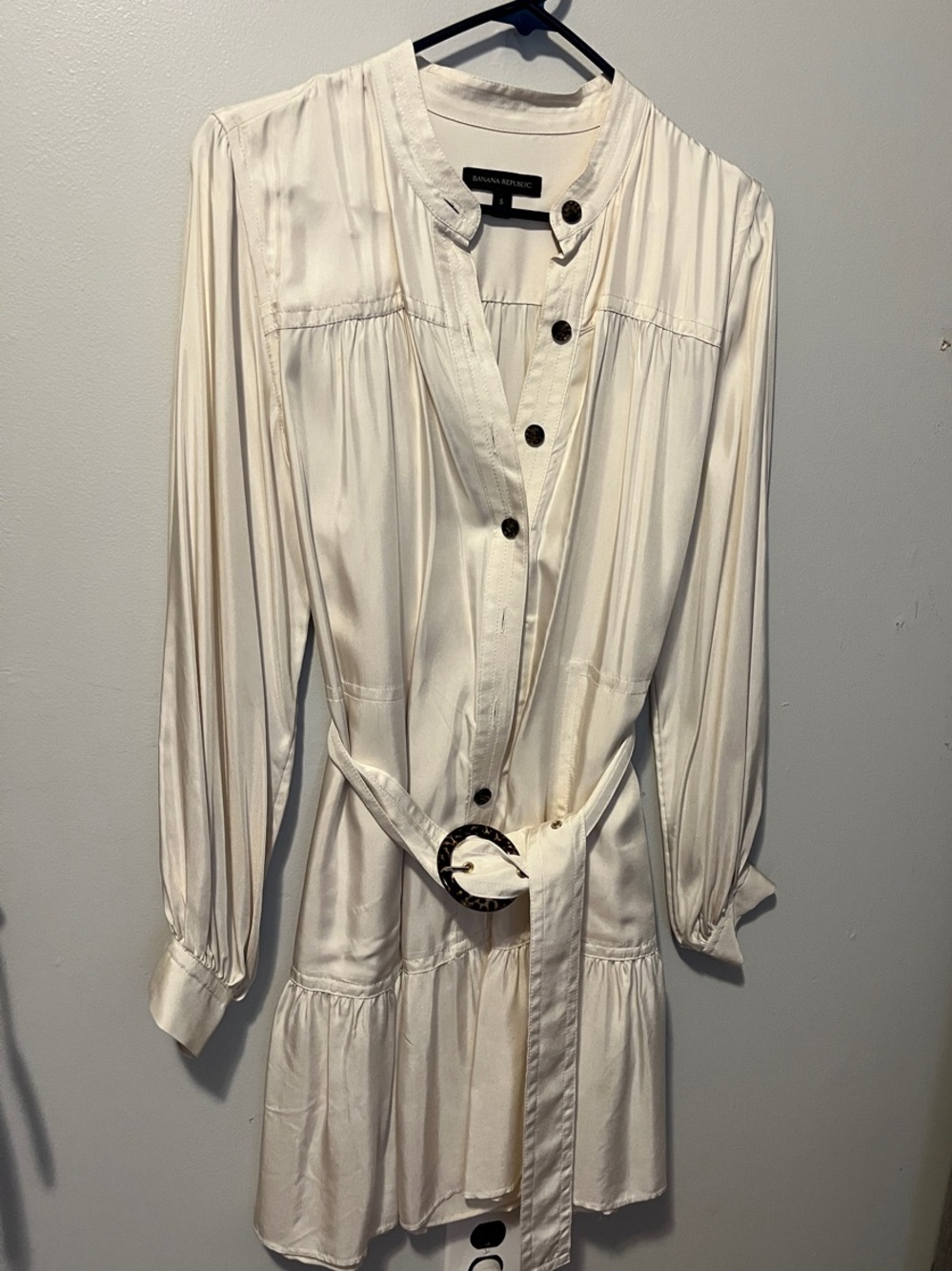 Banana Republic Cream Button-Front Belted Shirt Dress